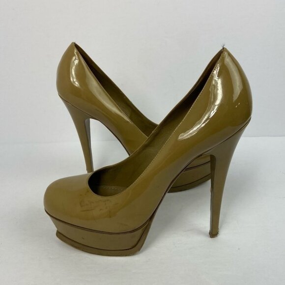 YSL Yves Saint Laurent Patent Leather Platform Pumps Size 8 YSL 5" Stiletto Heel - Picture 10 of 16